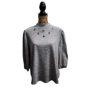 Louise Paris Mock Neck Top‎ Eyelet Detail Blouse Pullover Heather Gray 2X